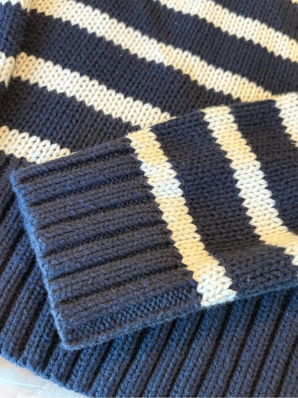 J. Crew Navy and White Striped Knit Cardigan, new no tags, Size L